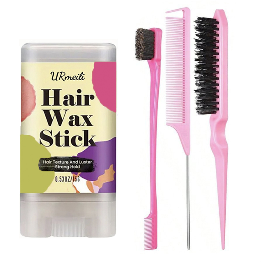 Waxing Kit Home - ヘアワックススティック、スリックバックヘアブラシセット付き、髪用長持ちヘアワックススティック、ヘアスタイリング用ティーシングブラシ