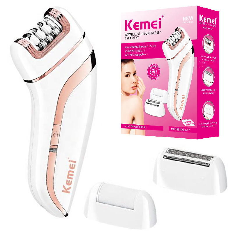 Epilator Wireless - Kemei-充電式電気脱毛器,3in 1,顔の体,女性,脚,ビキニ,脚,腕,脇毛,オリジナル
