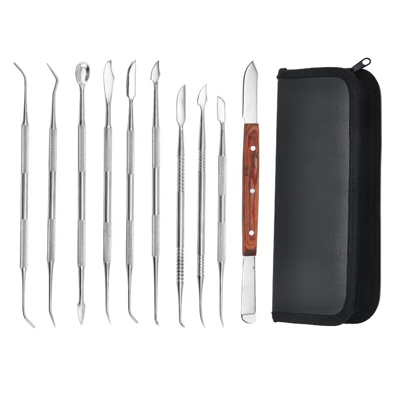 Waxing Kit Home - 10個入り歯科用ワックスナイフキット、スパチュラ、石膏ナイフ、実用的な多用途歯ワックス彫刻ツールセット、歯科器具ツール