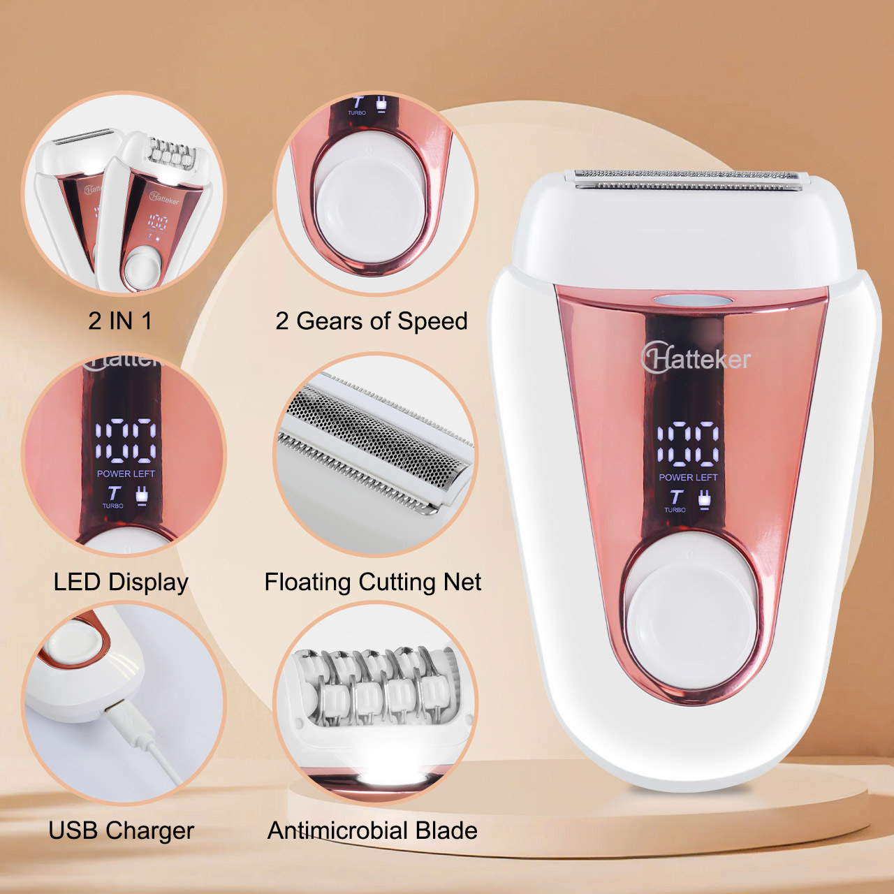 ハッテカー 2-in-1 充電式脱毛器 女性用 電動 顔脱毛 - Epilator Wireless のレビューと価格